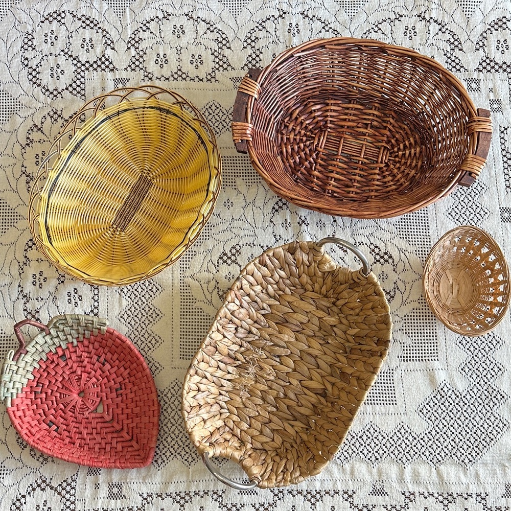 Handwoven Assorted Decorative Serving Baskets - Red, Yellow, Brown, Natural